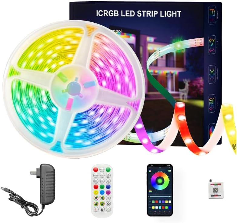 100 ft(2 Rolls of 50ft) IC+RGB,Led Lights for Bedroom,Music Sync Color Changing,Led Strip Lights,... | Amazon (US)