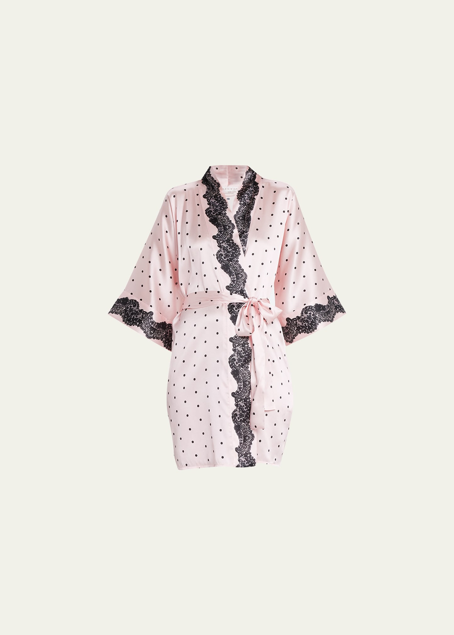 Christine Lingerie Polka-Dot Lace-Trim Short Silk Robe | Bergdorf Goodman