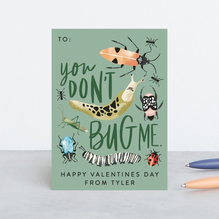 "You Don't Bug Me" - Customizable Classroom Valentine's Cards in Green by Alethea and Ruth. | Minted