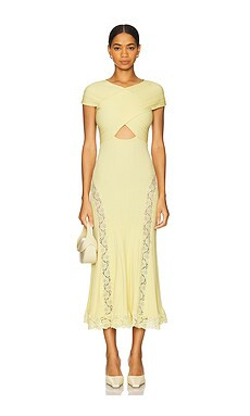 self-portrait Knit Lace Insert Midi Dress in Yellow from Revolve.com | Revolve Clothing (Global)