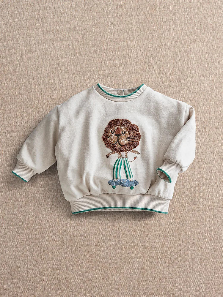 Mamas & Papas Pink Lion Boucle Sweatshirt | Next EU