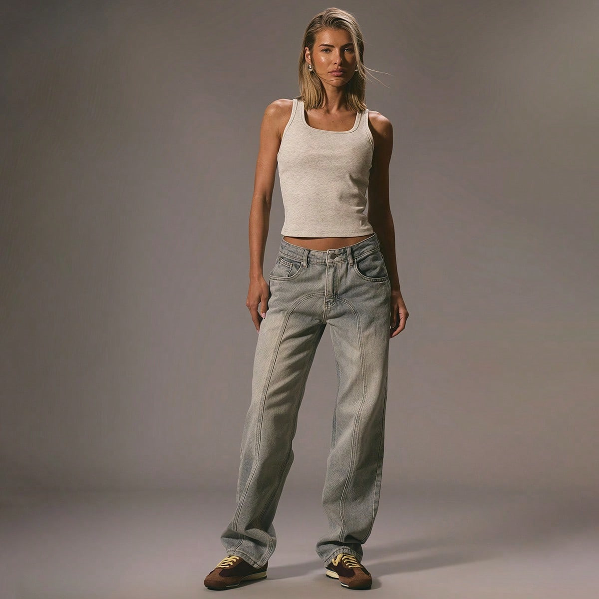 MUSERA Jeans A Vita Media Con Dettagli Di Cucitura, Gamba Dritta Slim, Con Passanti Per Cintura, Stile Casual Anni '90, Adatti Per Concerti Estivi, Autunno E Inverno, Nashville, Ufficio E Scuola | SHEIN