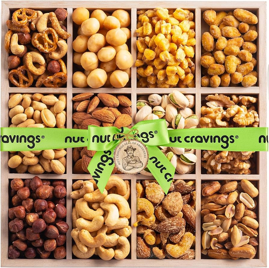 NUT CRAVINGS - Easter Mixed Nuts Gift Basket in Reusable Wooden Tray + Green Ribbon (12 Assortmen... | Amazon (US)