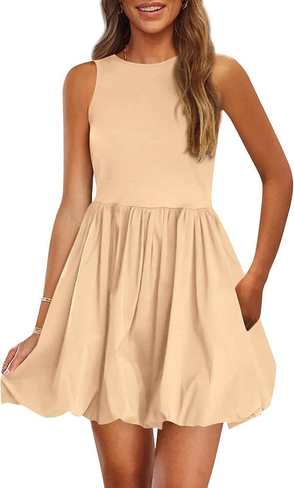 PRETTYGARDEN Summer Dresses for Women 2025 Casual Sleeveless Tank Mini Short Dress Crew Neck Bubb... | Amazon (US)