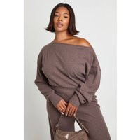 boohoo Women's Plus Slouchy Off-The Shoulder Top in Brown | Size: 20 | Knitted | boohoo (US & Canada)
