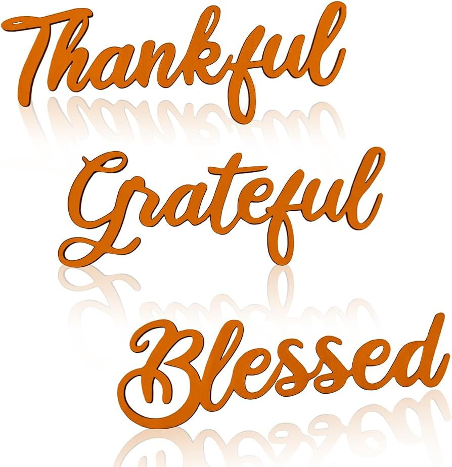 3 Pcs Unfinished Wood Thanksgiving Cutout Thankful Grateful Blessed Word Sculptures Sign Wooden L... | Amazon (US)