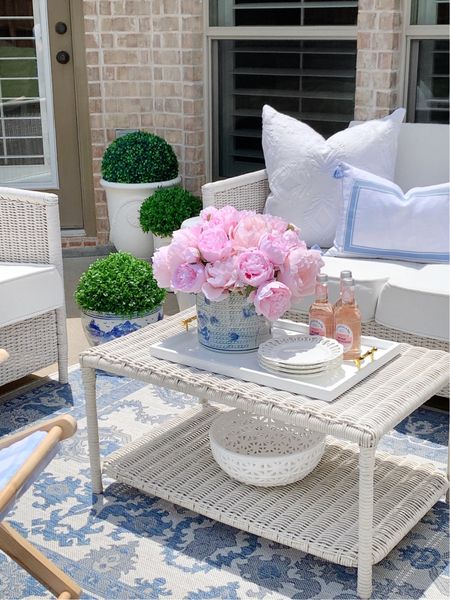 Outdoor decor patio set neutral outdoor furniture outdoor styling summer decor blue and white 

#LTKSaleAlert #LTKHome #LTKFindsUnder50