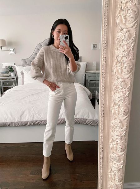 cream + white monochrome fall outfit // my slightly oversized cozy crewneck sweater was just restocked!

•Everlane sweater xxs (linked both colors I have)
•J.Crew corduroy pants 24P (note: they updated the inseam this year, so the linked pair is slightly longer than what I’m wearing)
•Blondo waterproof booties 5.5

#petite

#LTKSeasonal #LTKshoecrush #LTKstyletip