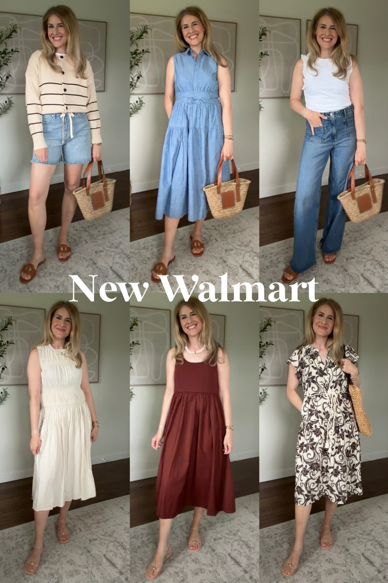New Walmart summer outfits, items under $36! Most are $25. Tts 6 jeans and jean shorts. Small sweater and chambray dress and white ruffle tank. Medium in the smocked dress, brown tank dress and cotton shirt dress. #walmartfashion

#LTKOver40