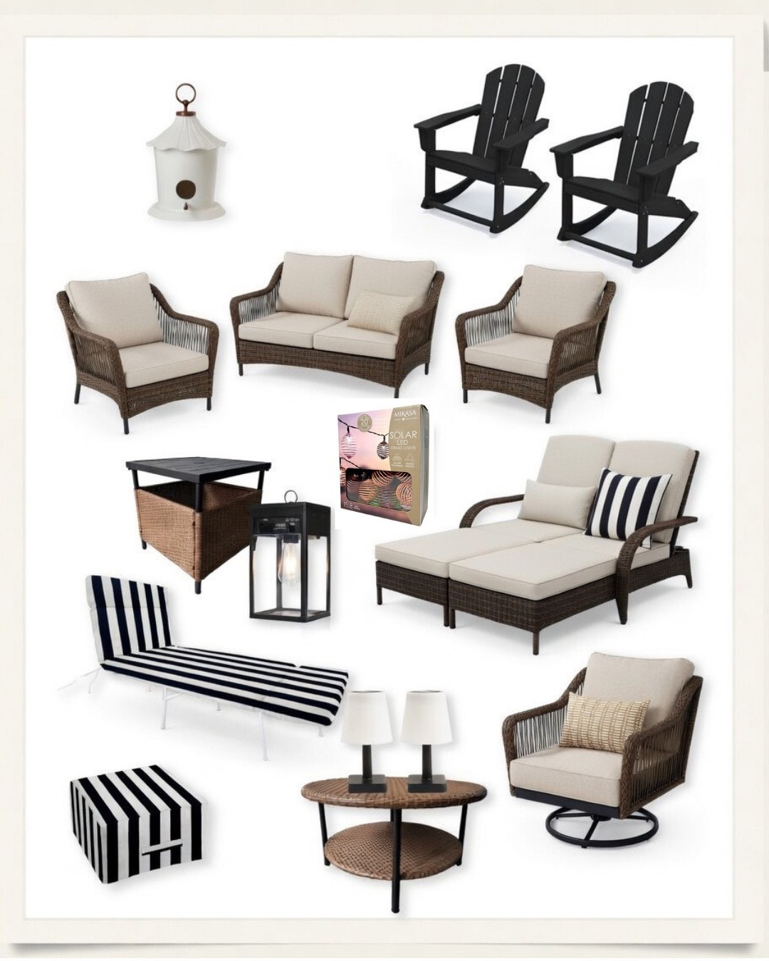 Outdoor setup that feels like a vacation at home 🤍 neutral wicker + black accents + striped details = the perfect mix of cozy and elevated. Everything you need for a patio refresh—lounge chairs, seating sets, solar lights, and decor pieces that actually last. Save now, host later ✨ #ltkhome #outdoorliving #patioinspo #summerready #backyardvibes

#LTKSaleAlert #LTKSeasonal #LTKHome