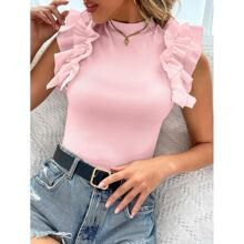 Mock Neck Ruffle Trim Tee | SHEIN