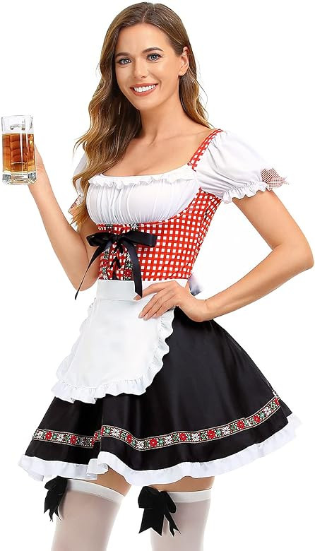 Oktoberfest Costumes Women German Dirndl Dresses Bavarian Costume Drindles Dress Oktoberfest Outfits | Amazon (US)