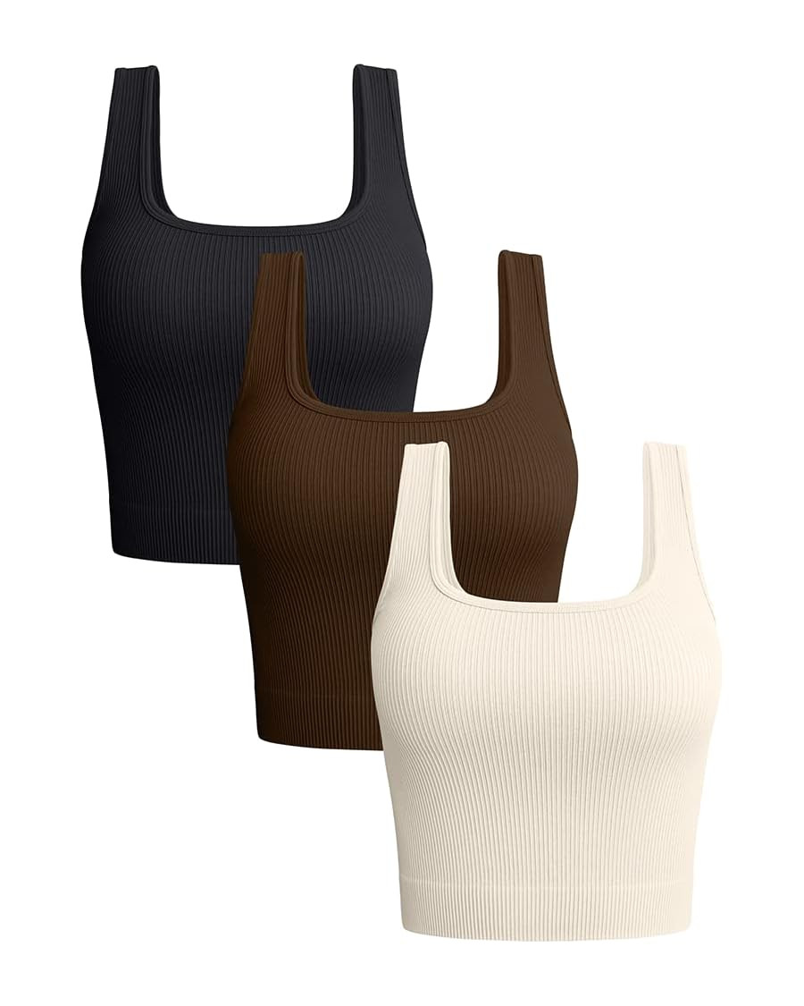 OQQ Women's 3 Piece Tank Tops Ribbed Seamless Workout Exercise Shirts Yoga Crop Tops | Amazon (US)