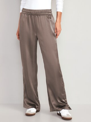 Mid-Rise Wide-Leg Satin Track Pants | Old Navy (CA)