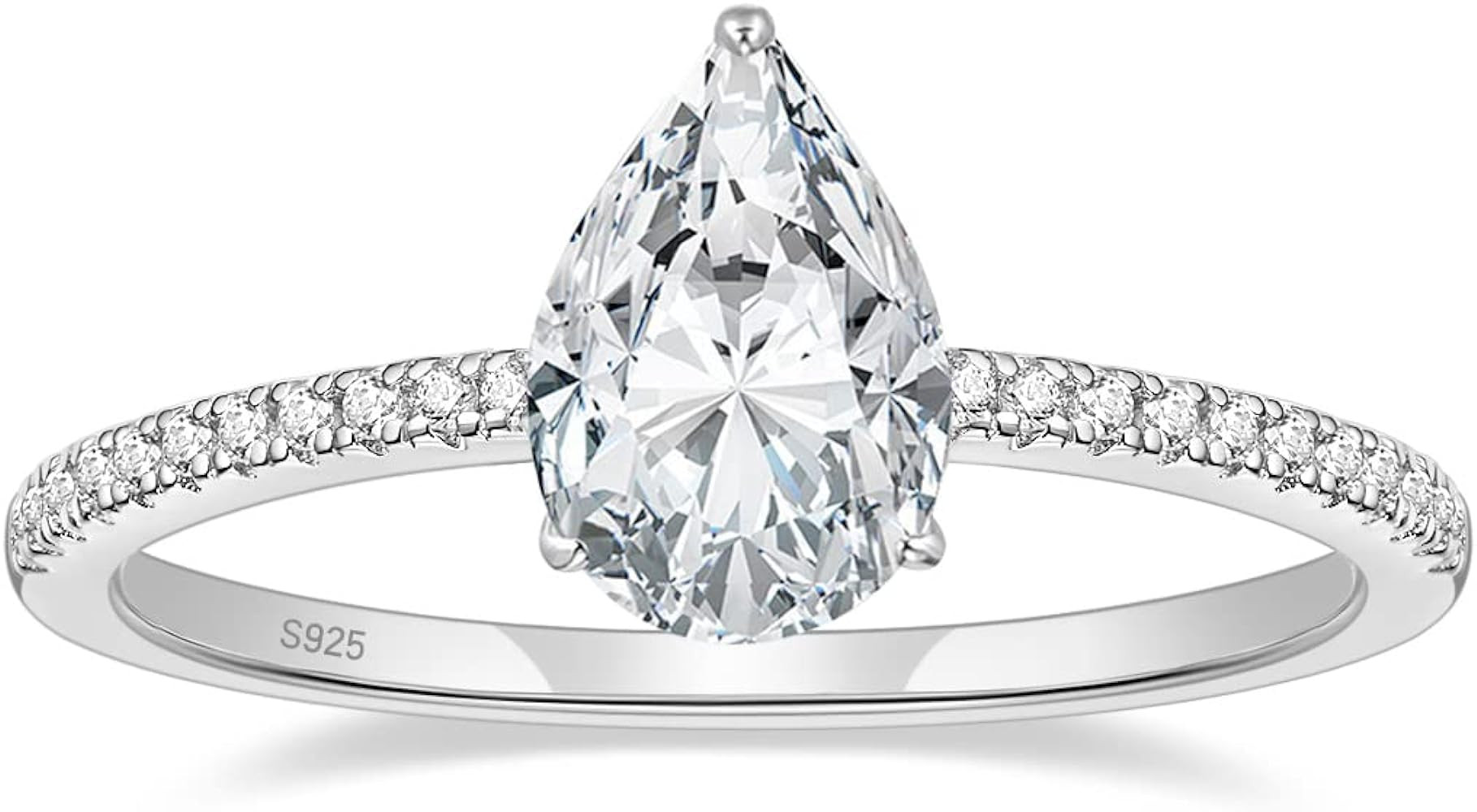 EAMTI 2CT 925 Sterling Silver Engagement Rings Pear Cut Cubic Zirconia CZ Wedding Promise Rings f... | Amazon (US)