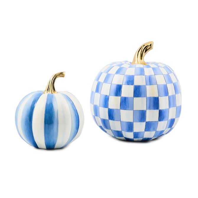Classic Royal Stripe Small & Check Medium Pumpkin Set | MacKenzie-Childs