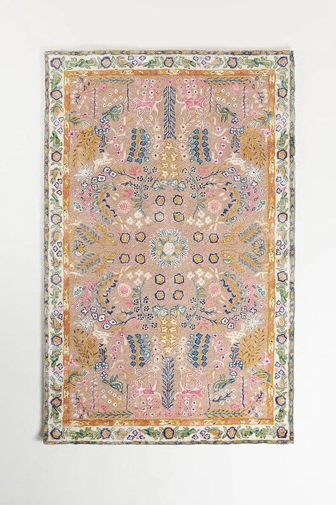 Floral Ivory Pink Color 8 x 10 Ft.Oriental Handmade Tufted & 100% Woollen Rug for Living Room, Be... | Amazon (US)