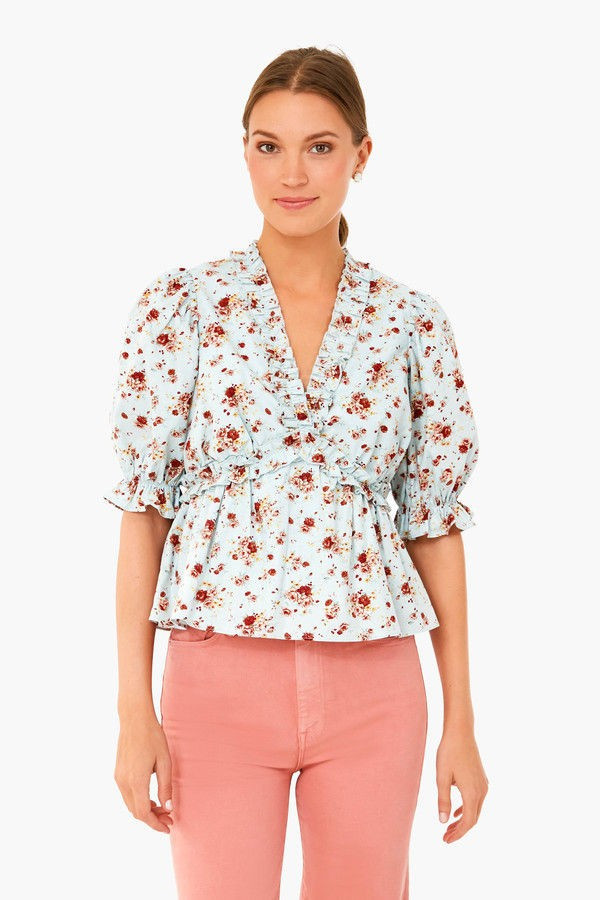 Blue Floral Ruffle Rela Blouse | Tuckernuck (US)