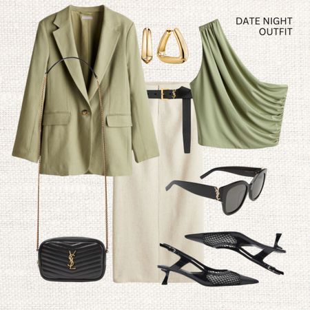 Date night outfit 🥂 

‼️Don’t forget to tap 🖤 to favorite this post and come back later to shop 

Read the size guide/size reviews to pick the right size.

Spring Outfit Inspiration, Spring Style, Date Night Outfit, Dressed Up, Night Out, Off the Shoulder Crop Top, Cream Denim Maxi Skirt, Slingback Heels, Sage Green Blazer, YSL Bag 

#LTKSeasonal #LTKstyletip #LTKeurope