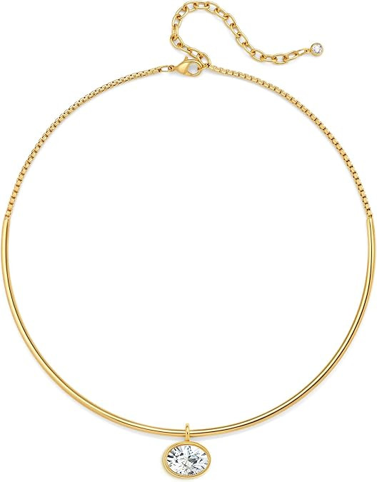WOWORAMA Gold Choker Collar Necklace with CZ Pendants for Women | Minimalist Dainty Wire Choker, ... | Amazon (US)