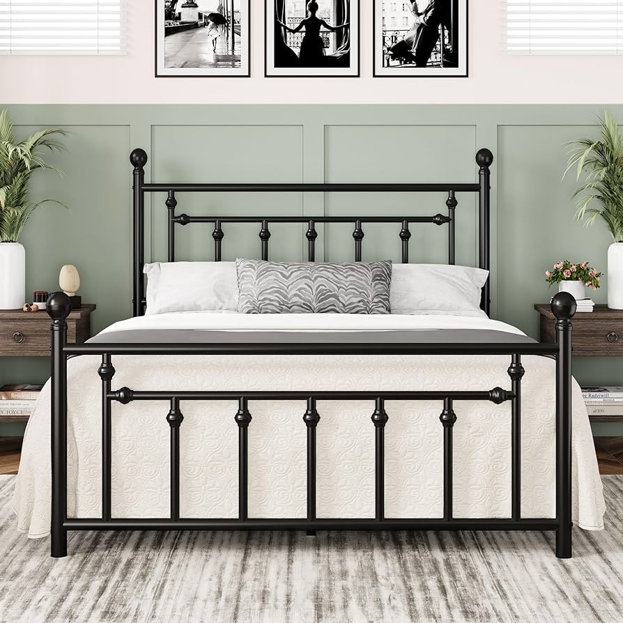 Allewie 14 Inch Queen Size Metal Platform Bed Frame with Victorian Vintage Headboard and Footboar... | Amazon (US)