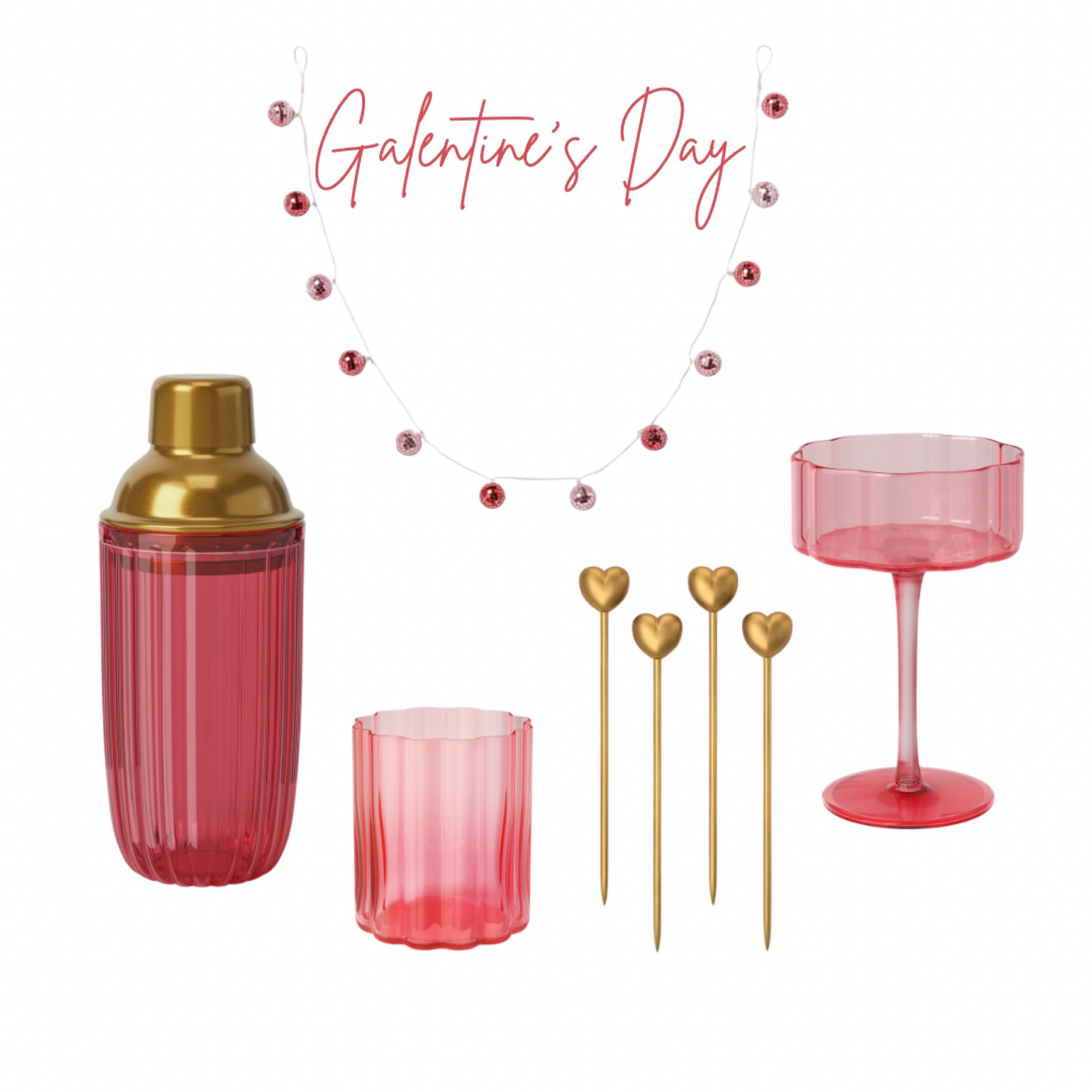 Galentine’s Day Essentials! Pink glassware, pink beverage shaker, disco ball garland, Valentine’s Day #valentinesday #galentines #pink #hearts #party

#LTKHome #LTKParties #LTKSeasonal
