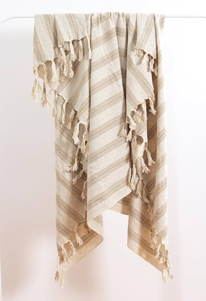 Beach Blanket Throw, Lightweight Bath Towel, Cotton Linen Turkish Towel, Striped Picnic Throw, Cr... | Amazon (US)