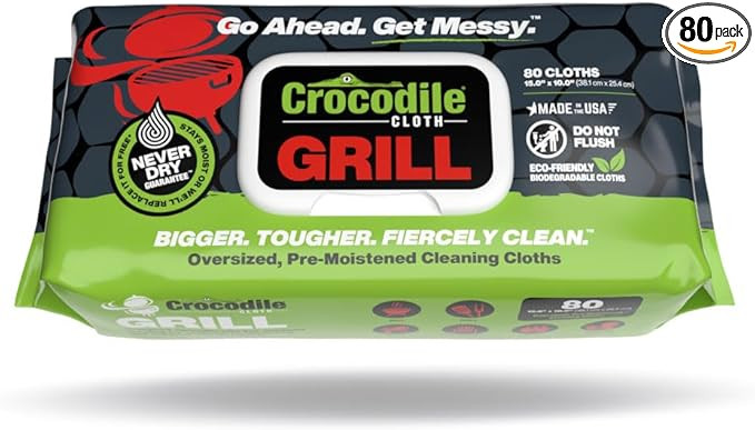 Crocodile Cloth Grill - 80 (15" x 10") Biodegradable Cleaning Wipes. Safe on Skin & Multiple Surf... | Amazon (US)