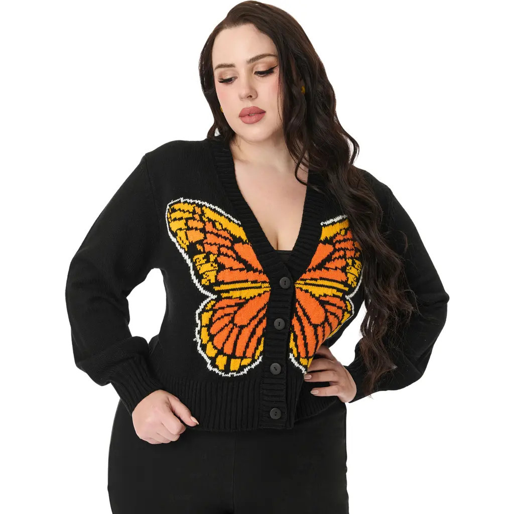 Smak Parlour Plus Size 1960s Butterfly Cardigan in Black Butterfly at Nordstrom, Size 3 X | Nordstrom