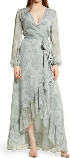 The Meryl Floral Long Sleeve Wrap Gown | Nordstrom