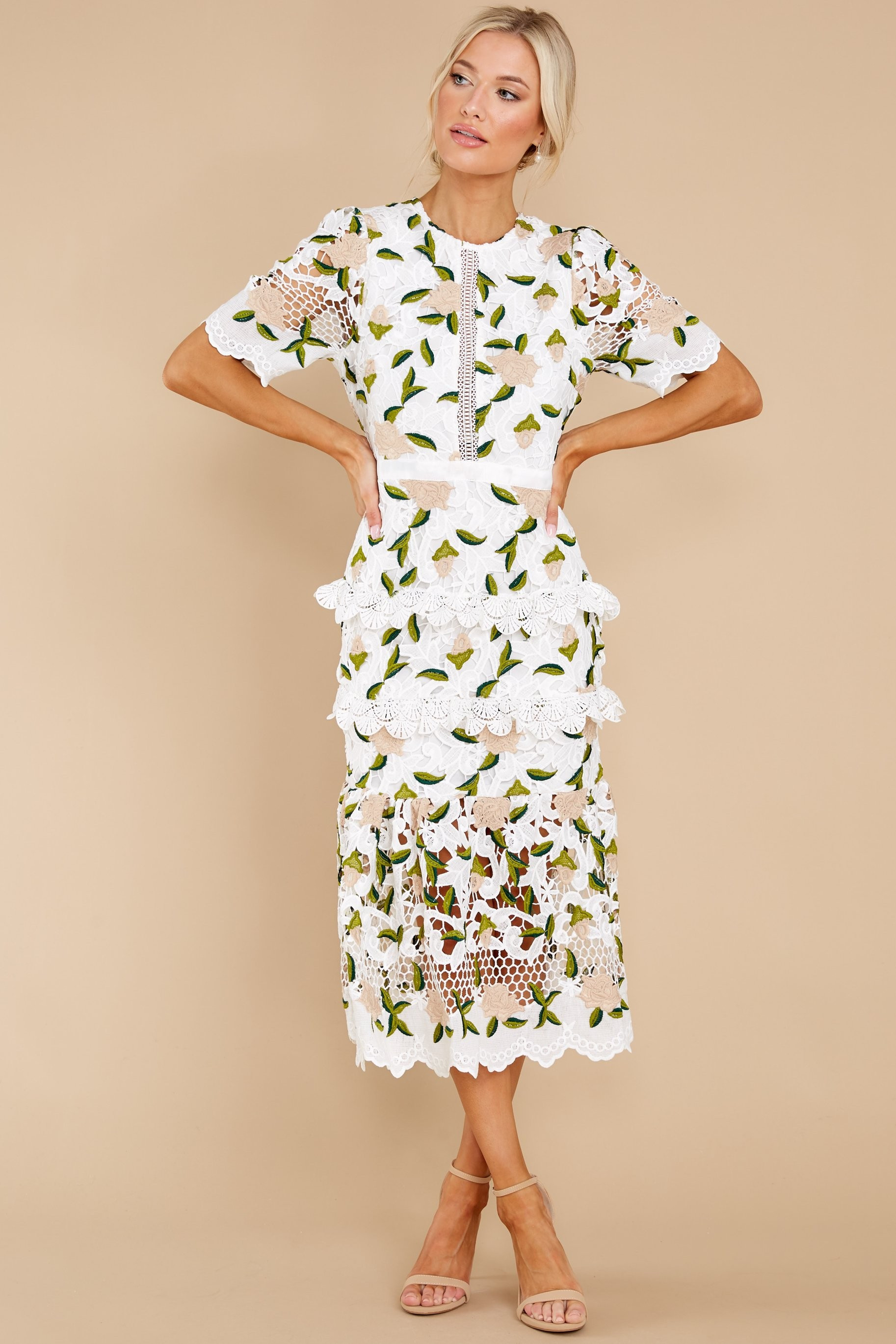 All I Wanted Tan Floral Lace Maxi Dress | Red Dress 