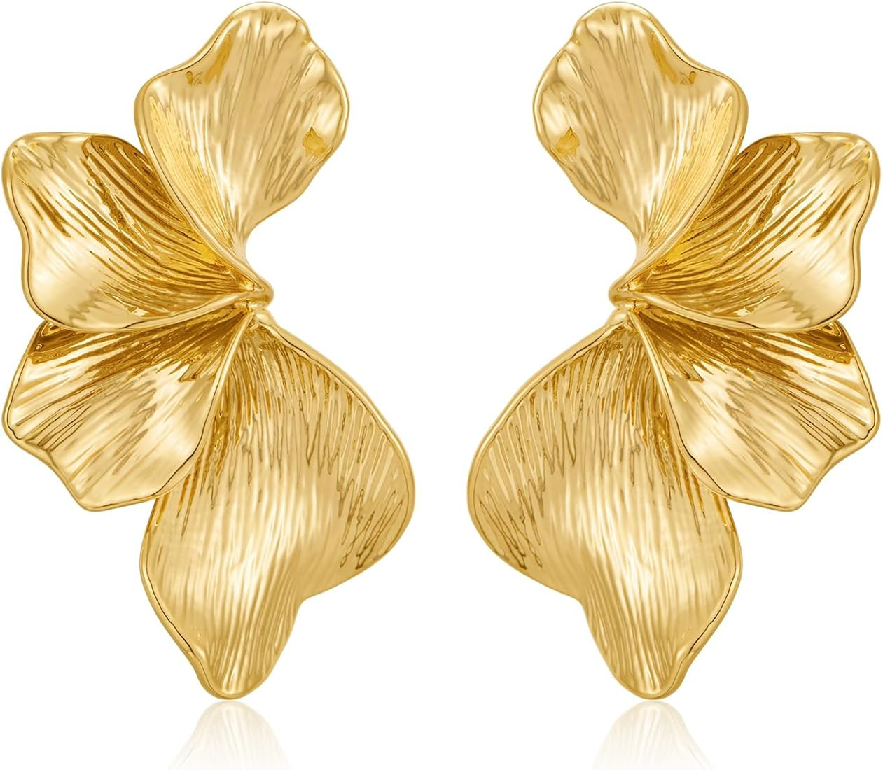 Chunky Gold Statement Earrings For Women Gold Plated Sectored Flower Leaf Shell Angel Wing Earrin... | Amazon (US)