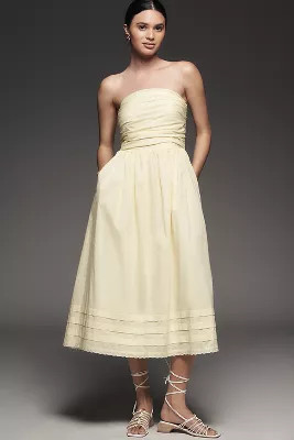 WAYF Cotton Strapless Pleated Midi Dress | Anthropologie (UK)