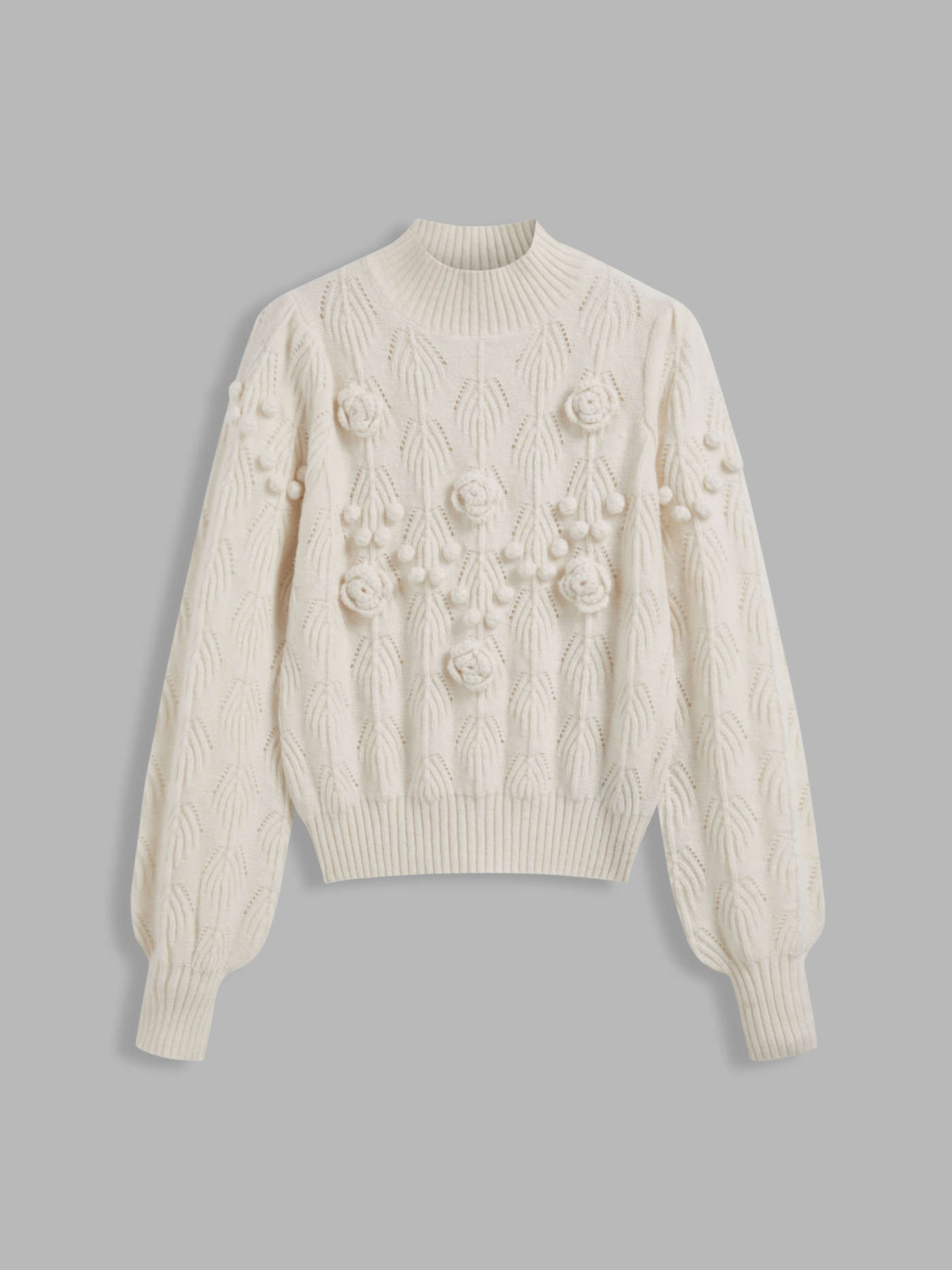 Knit Round Neckline Solid Rosette Long Sleeve Top | Cider