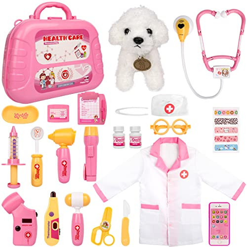 Meland Toy Doctor Kit for Girls - Pretend Play Doctor Set with Carrying Case,Stethoscope Toy & Dress Up Costume - Doctor Play Set for Girls Toddlers Ages 3 4 5 6 Year Old for Role Play Gift | Amazon (US)