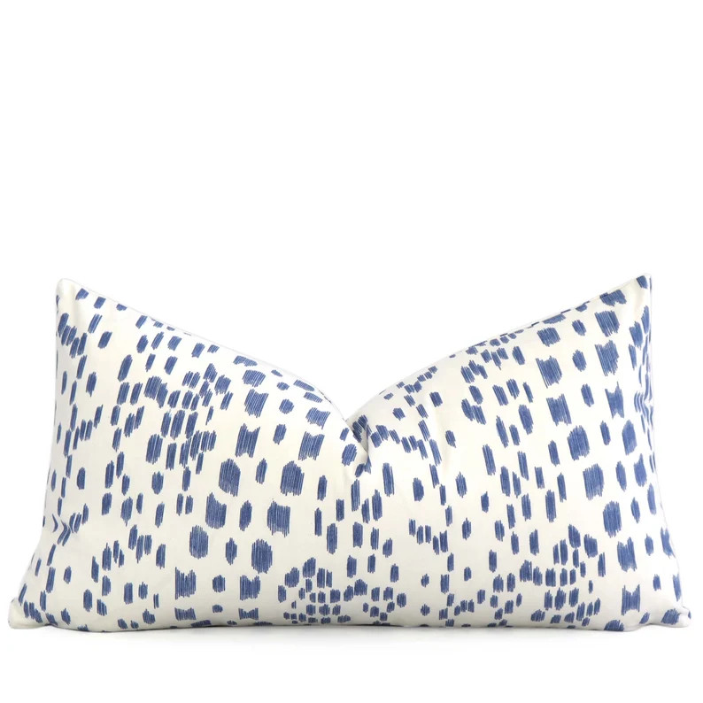 Periwinkle Blue White Lumbar Throw Pillow Cover with Gold Zipper, Rectangular Leopard Accent Toss... | Etsy (US)