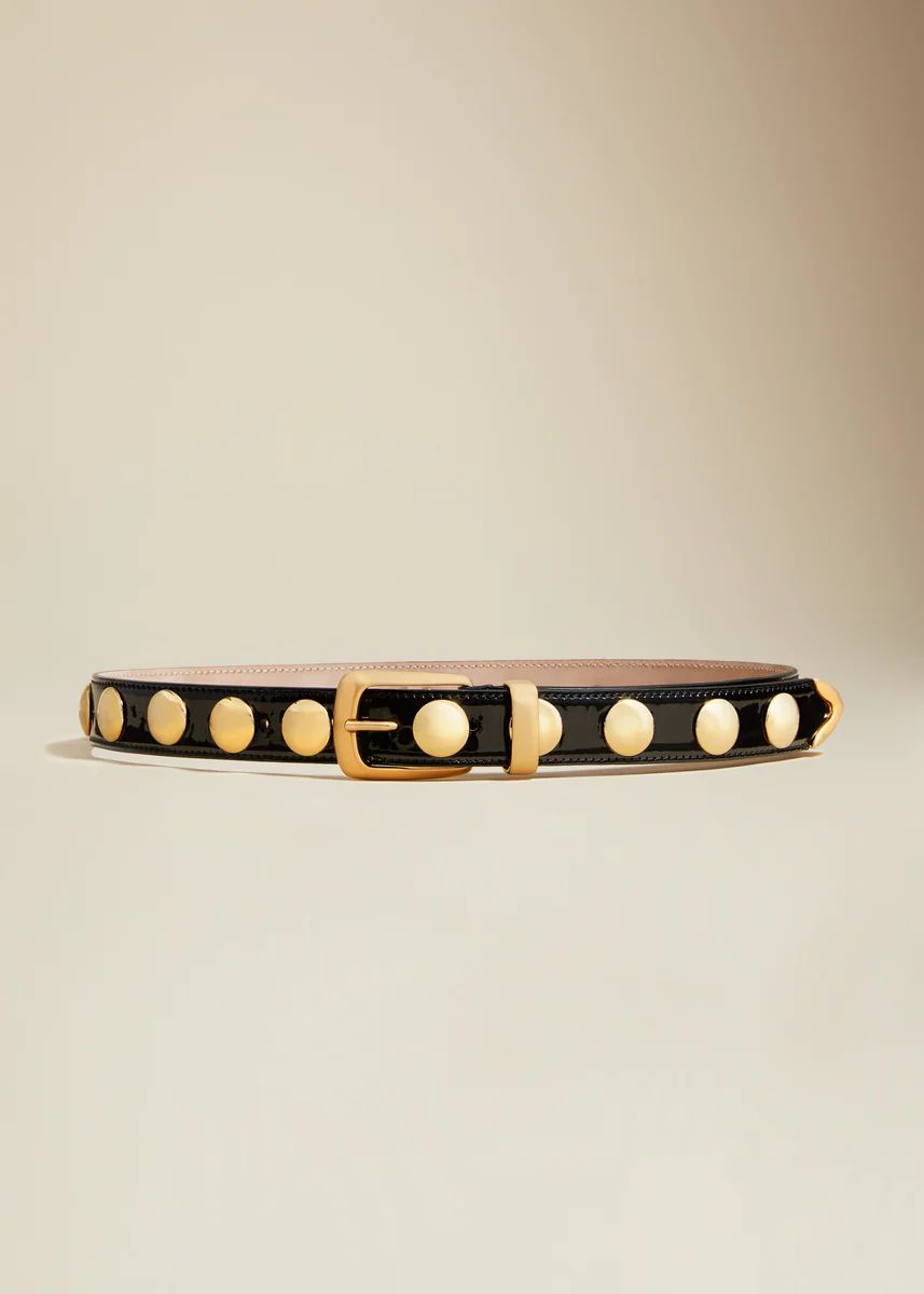 The Benny Belt in Black Patent Leather with Gold Studs | Khaite