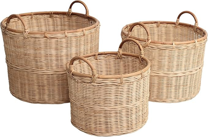 happimess BSK2023A-3SET Vista Bohemian Cottage Handwoven Rattan Nesting Storage Baskets with Hand... | Amazon (US)