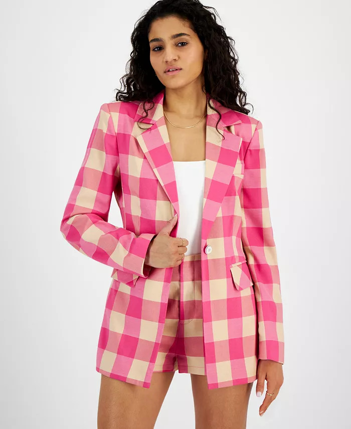 Avec Les Filles Women's Plaid Single-Button Blazer - Macy's | Macy's