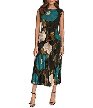 Donna Karan Chiffon Floral Print Pleated Midi Dress - 6 | Dillard's