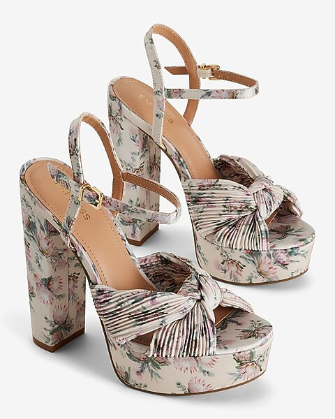 Floral Twist Strap Platform Heeled Sandals | Express