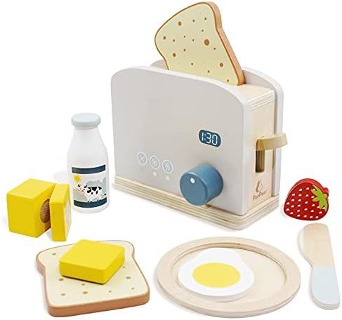Amazon.com: PairPear Pop up Toaster Play Kitchen Playset - Wooden Toy Food 11 Accessories for Kid... | Amazon (US)