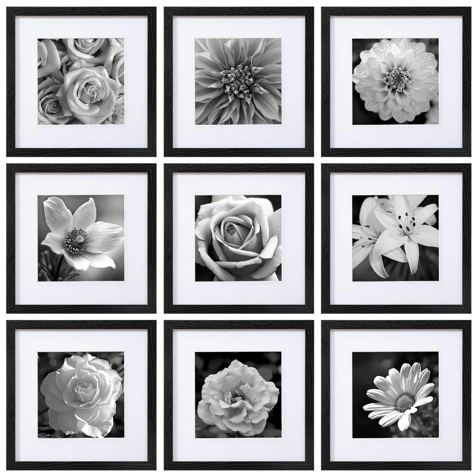 eletecpro 12x12 Picture Frames Set of 9 Classic Gallery Wall Frame Set Displays 8x8 Photo with Ma... | Walmart (US)