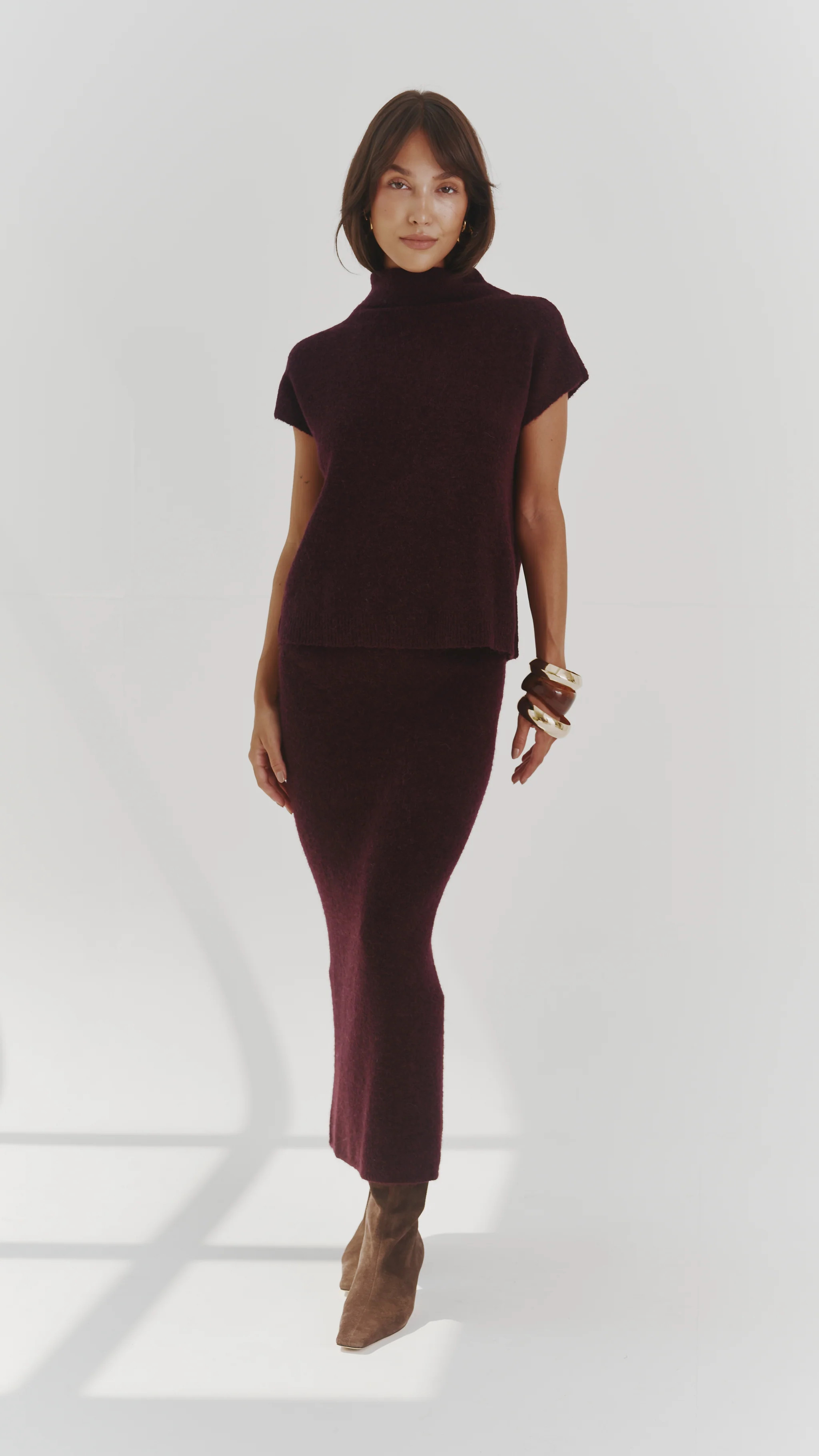 Aura Alpaca blend knit top - Burgundy | Charli