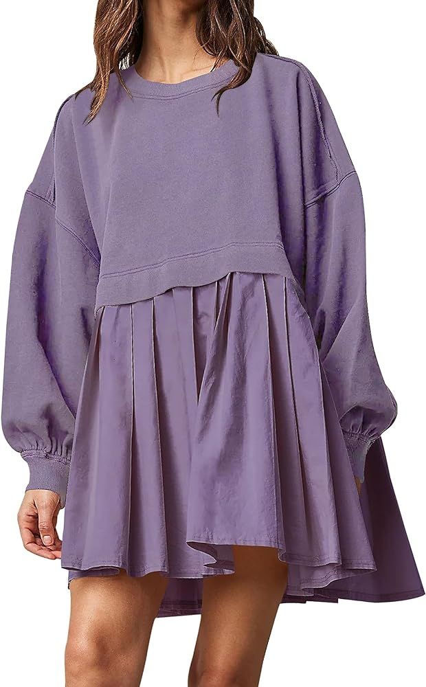Womens Oversized Sweatshirt Dress Long Sleeve Crewneck Pullover Tops Relaxed Fit Sweatshirts Mini... | Amazon (US)
