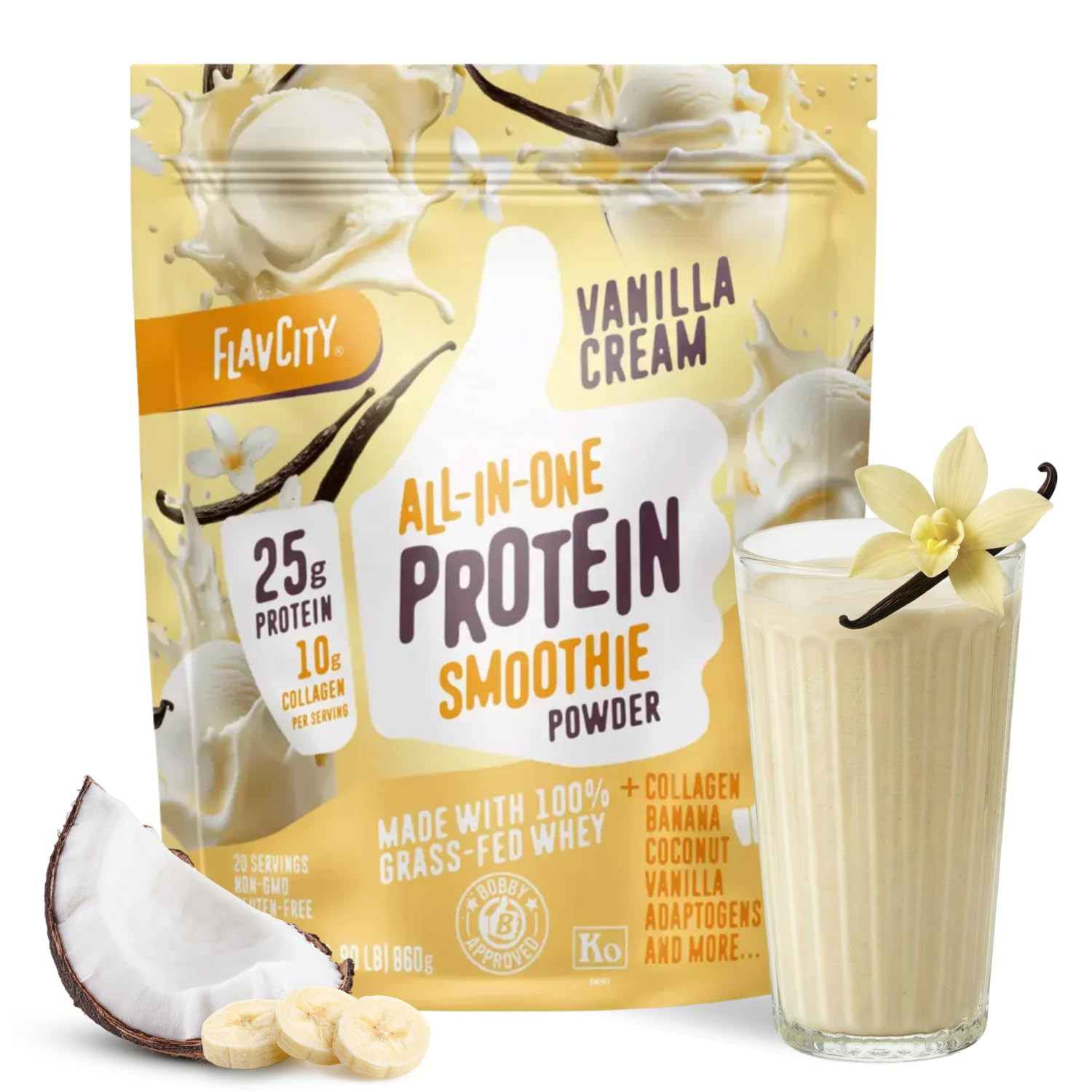 FlavCity Vanilla All in One Protein Shake Powder - On the Go Meal Alternative + Collagen Peptides... | Amazon (US)