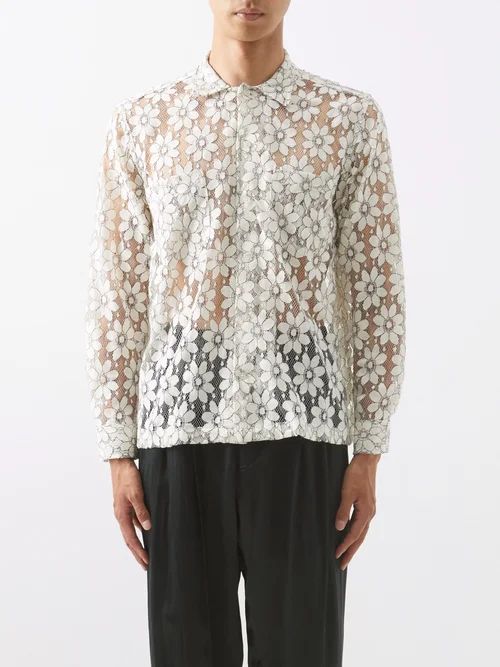 Bode - Daisy-embroidered Cotton-blend Lace Shirt - Mens - White | Matches (US)