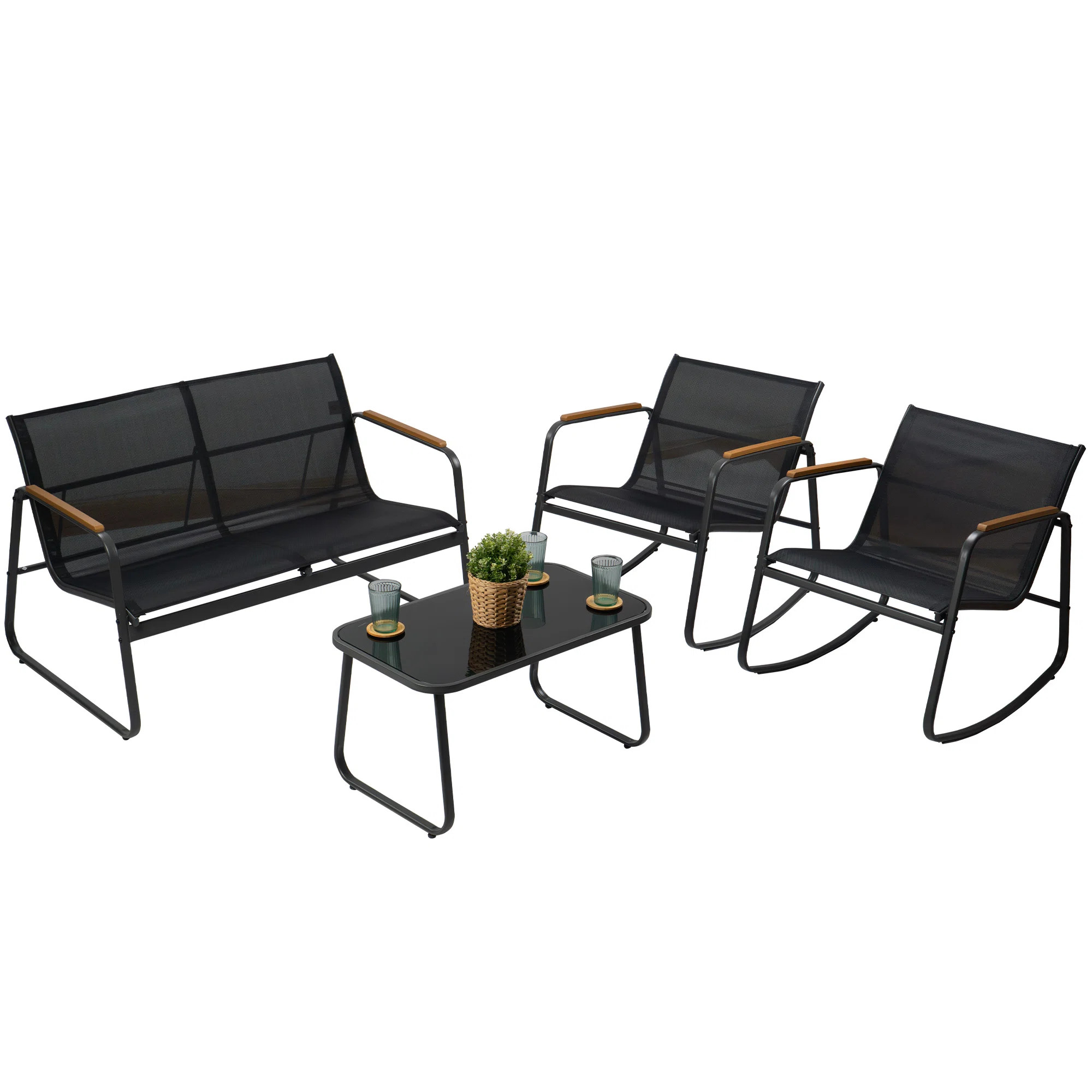 4-Piece Outdoor Coversation Set Includes 1 Love Seat, 1 Table And 2 Single Chairs | Wayfair North America
