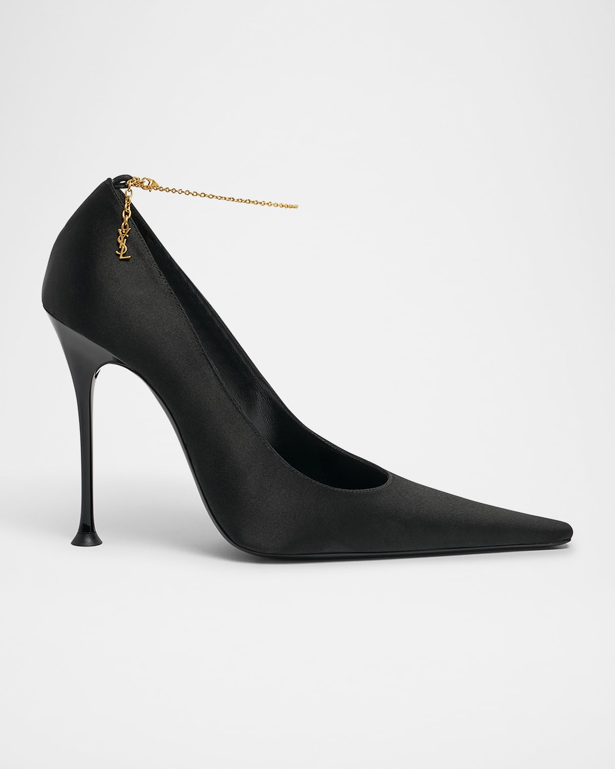 Satin YSL Ankle-Chain Pumps | Neiman Marcus