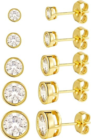 Kainier Women's 14K Gold Plated CZ Stud Earrings Simulated Diamond Round Cubic Zirconia Ear Stud ... | Amazon (US)
